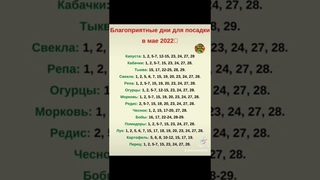 БЛАГОПРИЯТНЫЕ ДНИ ДЛЯ ПОСАДКИ В МАЕ 2022