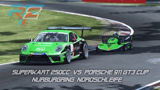 250cc Superkart chasing Porsche 911GT3 Cup on Nordschleife