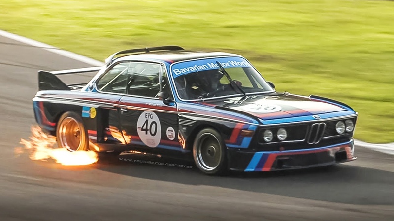 2 x BMW 3. 0 CSL Group 2 Touring Cars Howling Spitting Flames at Monza