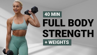 40-мин силовая тренировка всего тела с гантелями. 40 MIN DB FULL BODY STRENGTH WORKOUT | Strength Focus | No Jumping | With Repeat | + Weights