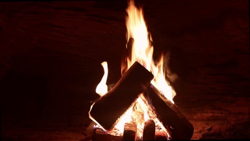 Campfire in Australian Sandstone cave with Crackling logs No