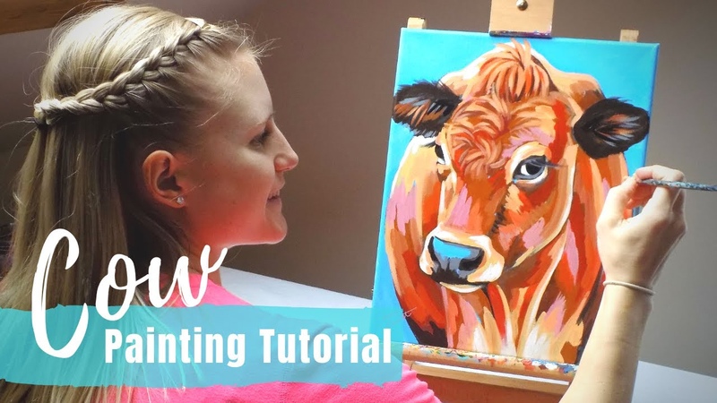 PAINTING Tutorial Acrylic Cow in 30 minutes, Art