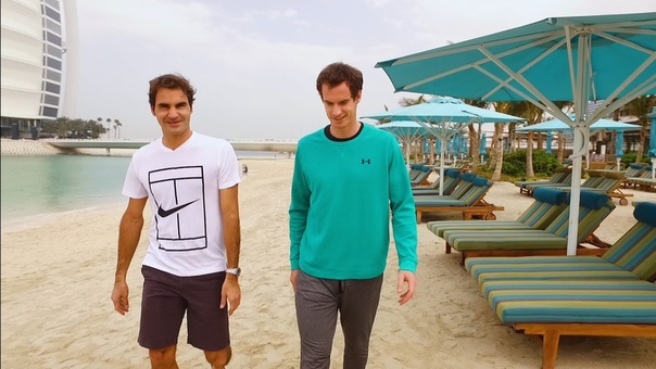 Federer Murray Play Beach Tennis 25th Anniv. of Dubai Duty Free Tennis