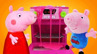 Peppa Pig prepara um delicioso jantar surpresa! Peppa Pig em português. Brinquedos de pelúcia