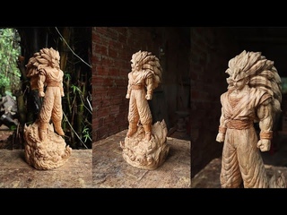 How to Carve GOKU Super Saiyan 3 FLYING OUT OF WOOD - sculpture timelapse