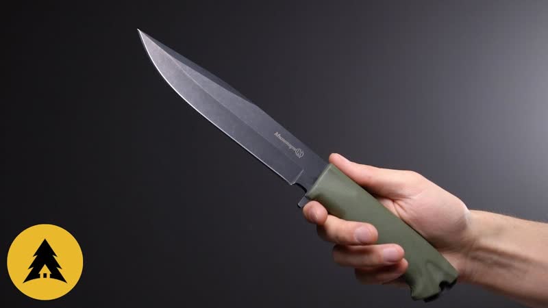 Нож Милитари сталь AUS 8 черный, рукоять эластрон Олива